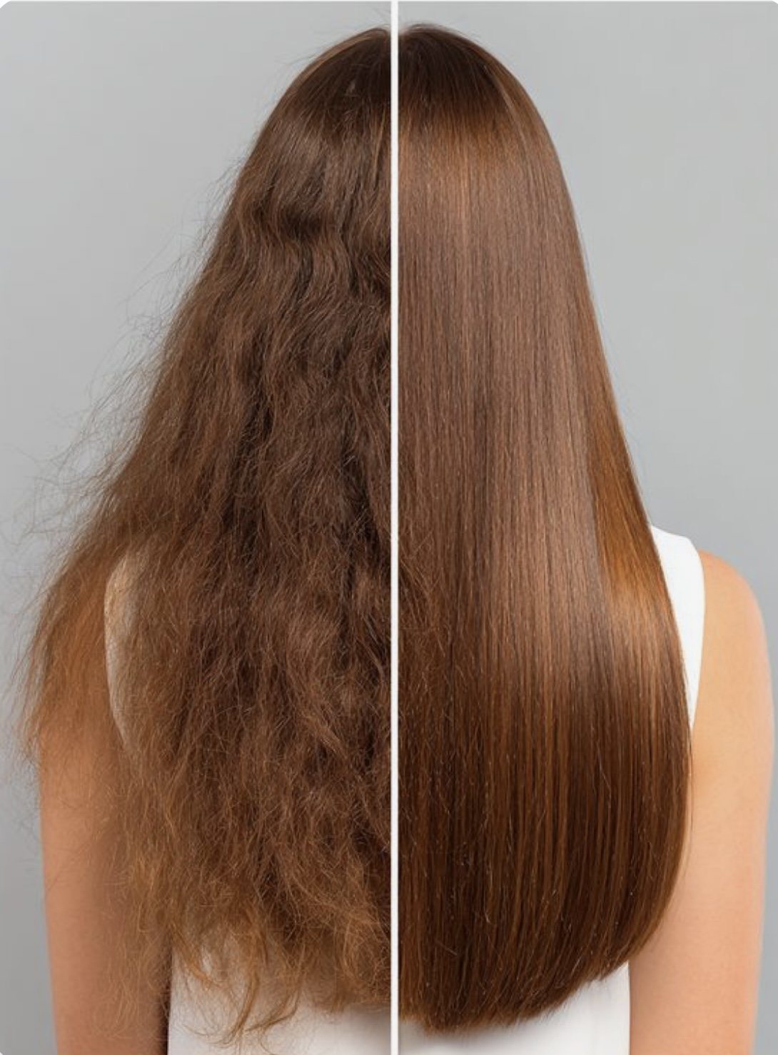 Comparaison avant / après sur cheveux longs.