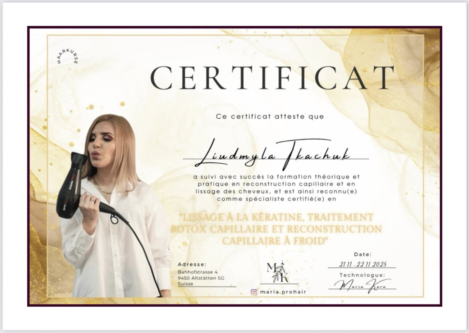 Certificat en reconstruction capillaire
